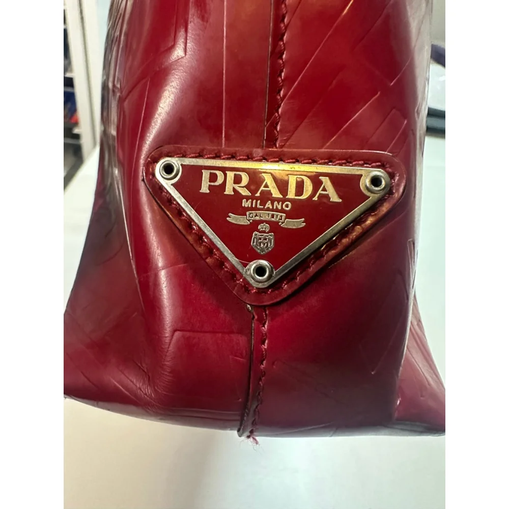 Women's Prada Deep Red Embossed Patent Leather Shoulder Bag One Size - Picture 7 of 16